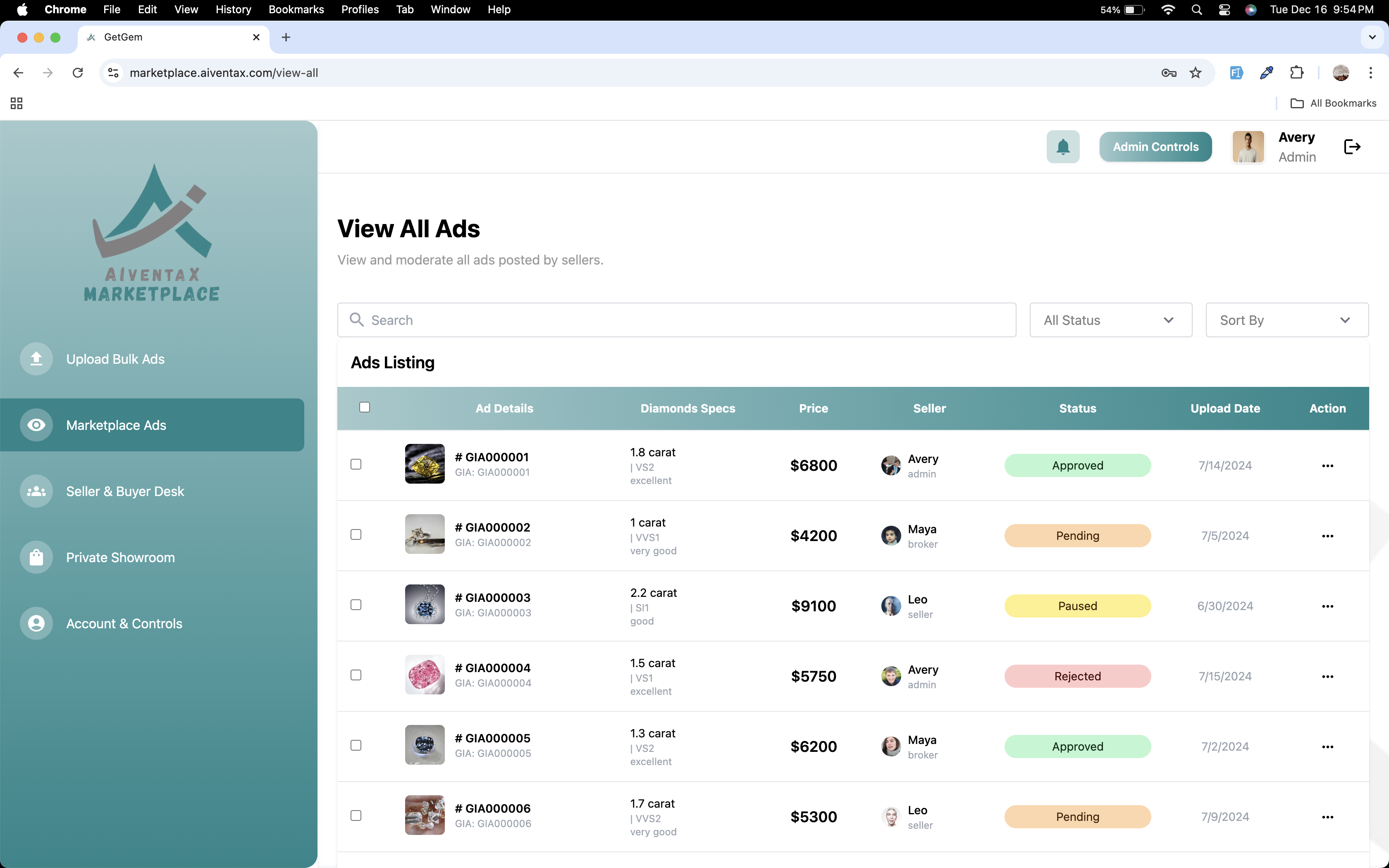 Admin & Compliance Suite screen